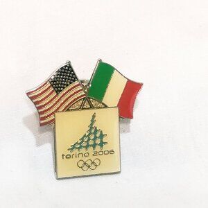 Torino 2006 Olympic Games Lapel Pin 1" Memorabilia Souvenir USA Italy Flags